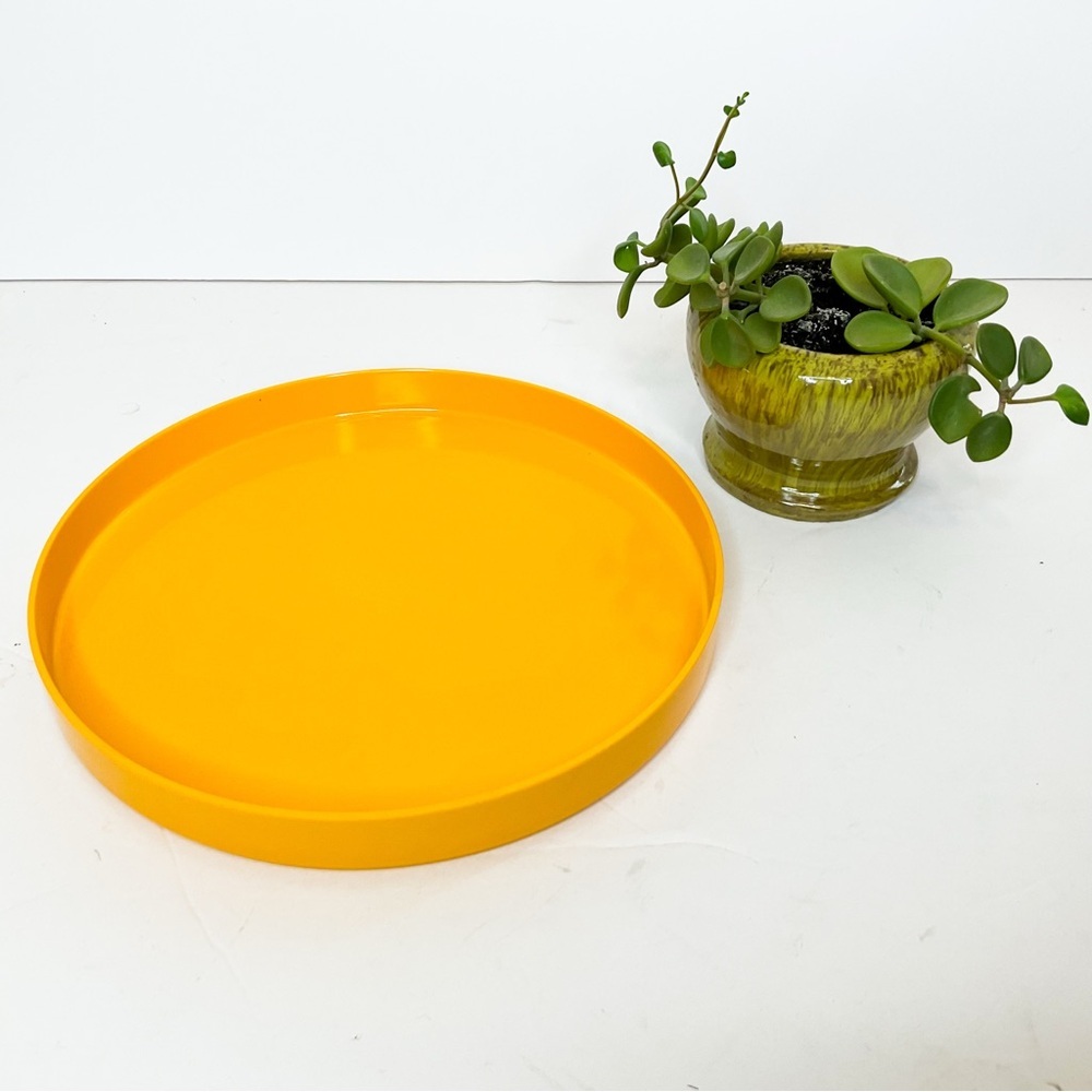 VINTAGE Yellow Round Tray Made in Denmark Mid-Century Modern Serving Decor